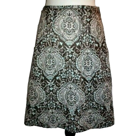 Ann Taylor Petite Womens Skirt Size 0P Lined Side Zipper Flared Brown Paisley - Picture 6 of 11